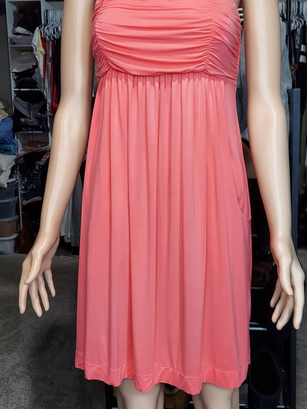 Women's Coral Pink Ruched Mini Dress